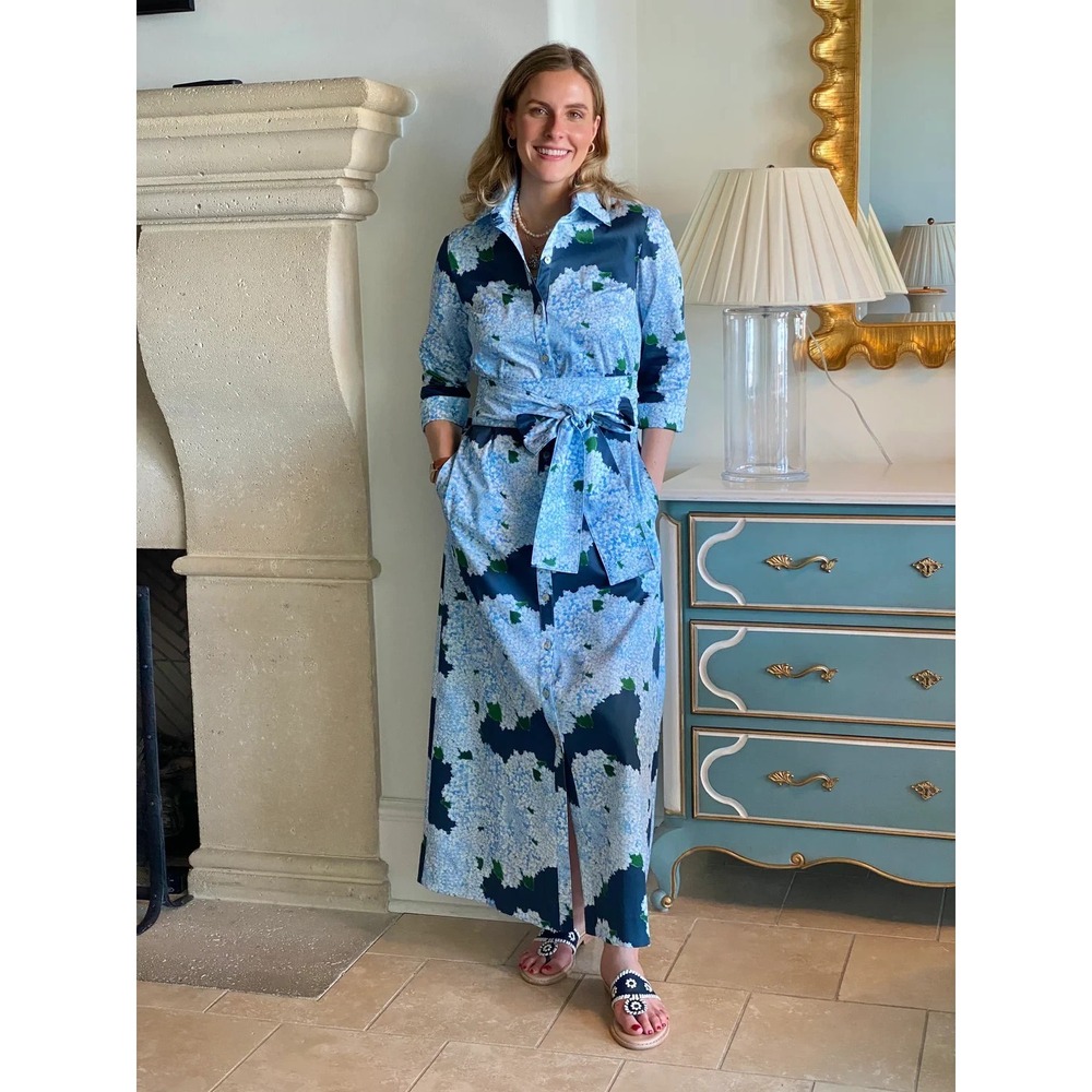 New NWT Susan Albright Dress Huntington Navy Blue Hydrangea
